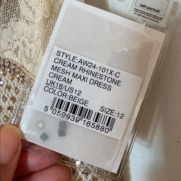 Self Portrait cream rhinestone mesh maxi dress elegant cocktail ethereal US 12 - Picture 3 of 16